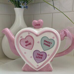Adorable Heart Tea Pot Conversation Hearts Valentine Decor Burton & Burton